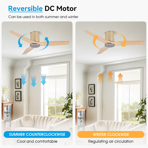 RattanLuxe | 48" Flush Mount Wood Blades Ceiling Fan