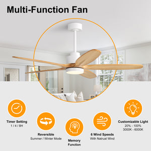 AirVora| 54" Wood Blades Ceiling Fan with Light