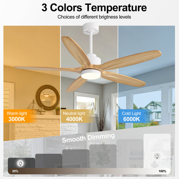 AirVora| 54" Wood Blades Ceiling Fan with Light