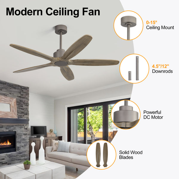 AirVora| 54" Wood Blades Ceiling Fan