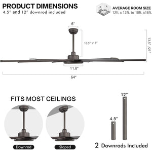 SkySpan | 64" Aluminum Blades Ceiling Fan with Light