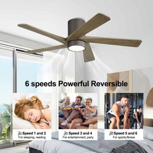 HaloAir | 54" Flush Mount Wood Blades Ceiling Fan With Light