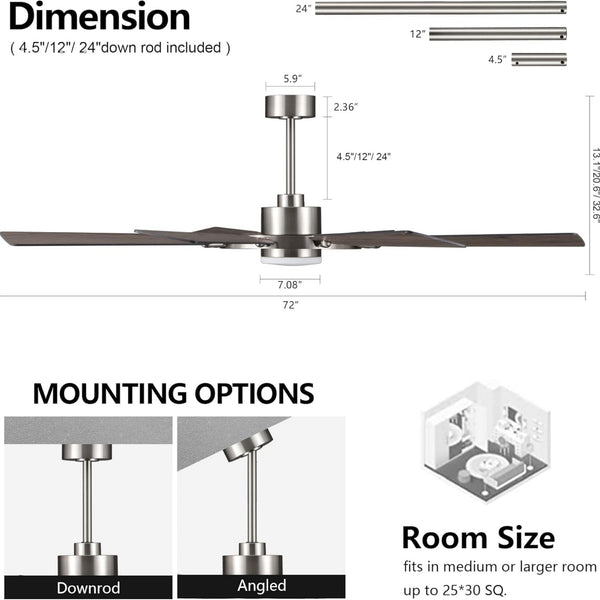 AeroMax | 72" Wood Blades Ceiling Fan with Light