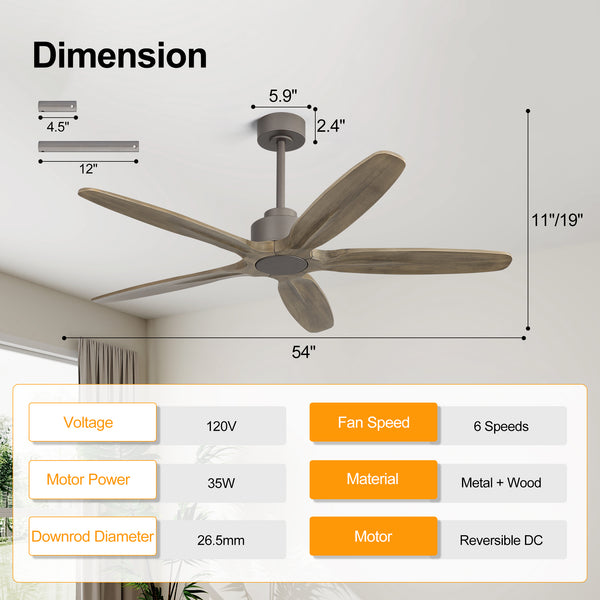AirVora| 54" Wood Blades Ceiling Fan