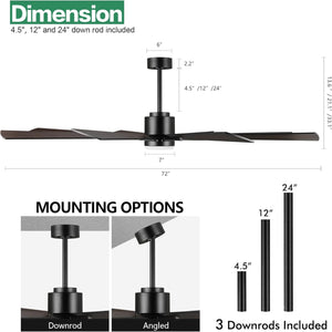 TimberGale | 72" Wood Blades Ceiling Fan with Light