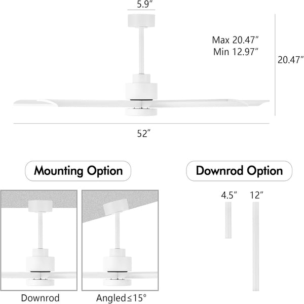 OakMist | 52" Wood Blades Ceiling Fan with Light