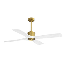 Load image into Gallery viewer, Wingbo Flying-MS DC Ceiling Fan without Lights, 4 Carved Solid Wood Blades,Brass &amp; White
