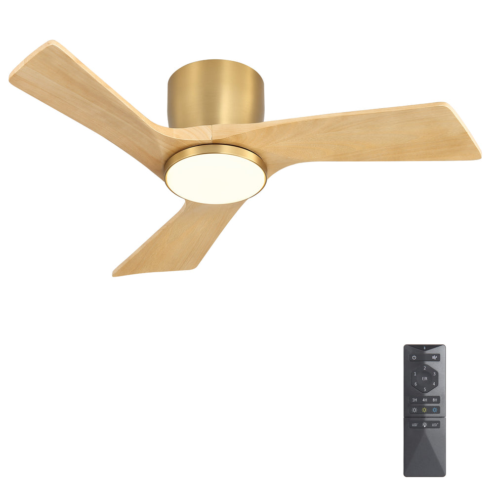 SkyLume | 36" Flush Mount Wood 3 Blades Ceiling Fan with Light