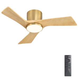 SkyLume | 36" Flush Mount Wood 3 Blades Ceiling Fan with Light