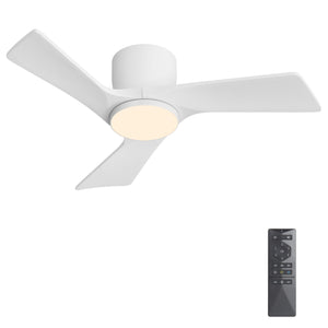SkyLume | 36" Flush Mount Wood 3 Blades Ceiling Fan with Light