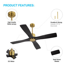 Load image into Gallery viewer, Wingbo Flying-MS DC Ceiling Fan without Lights, 4 Carved Solid Wood Blades,Brass &amp; Black
