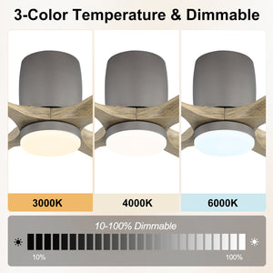 Whisora | 48" Flush Mount Wood 4 Blades Ceiling Fan with Light
