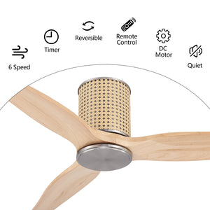 RattanLuxe | 48" Flush Mount Wood Blades Ceiling Fan
