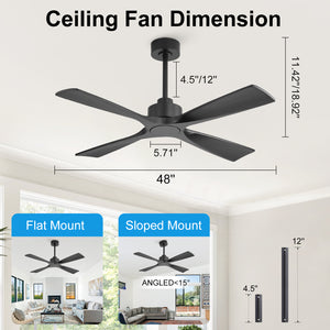 Aervion| 48" Wood 4 Blades Ceiling Fan without Light