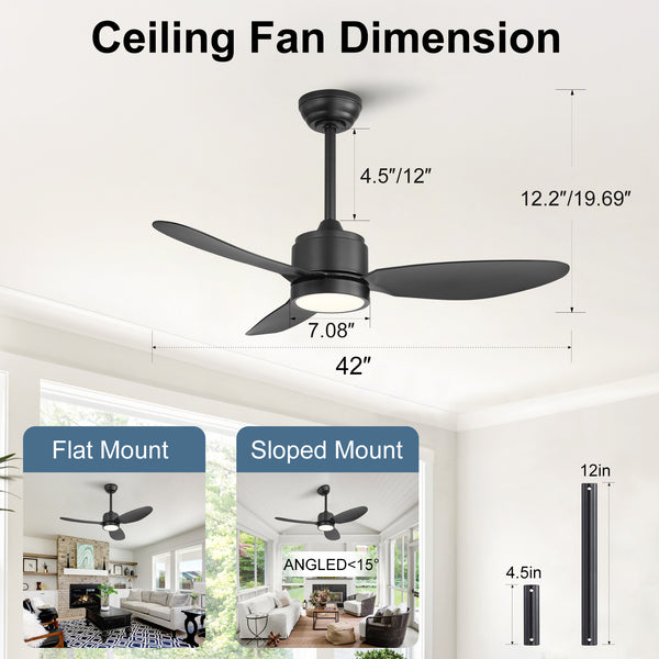 Flowara | 42" 3 Blades Waterproof Ceiling Fan with Light