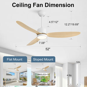Flowara | 52" 3 Blades Waterproof Ceiling Fan with Light