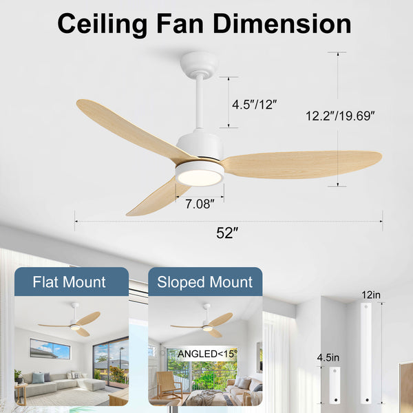 Flowara | 52" 3 Blades Waterproof Ceiling Fan with Light