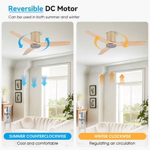 RattanLuxe | 48" Flush Mount Wood Blades Ceiling Fan