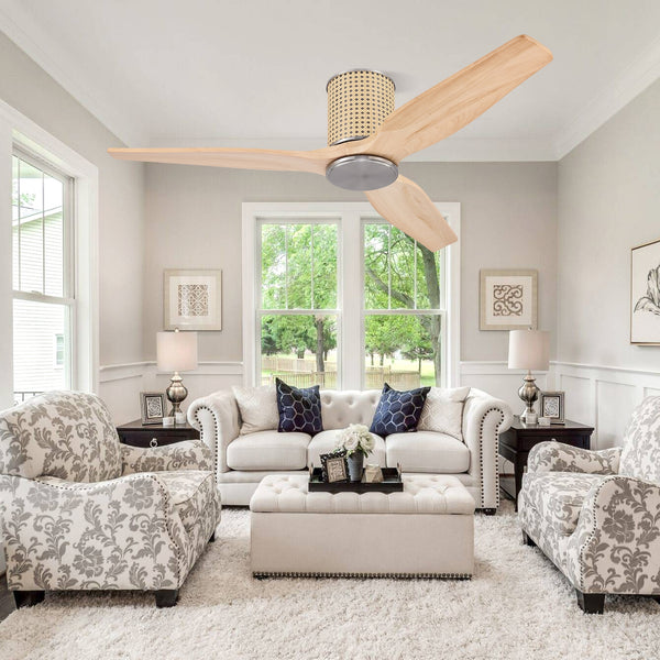 RattanLuxe | 48" Flush Mount Wood Blades Ceiling Fan