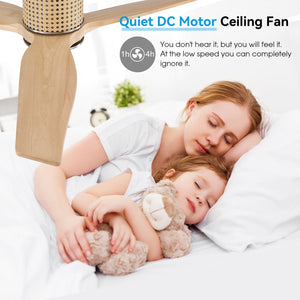 RattanLuxe | 48" Flush Mount Wood Blades Ceiling Fan