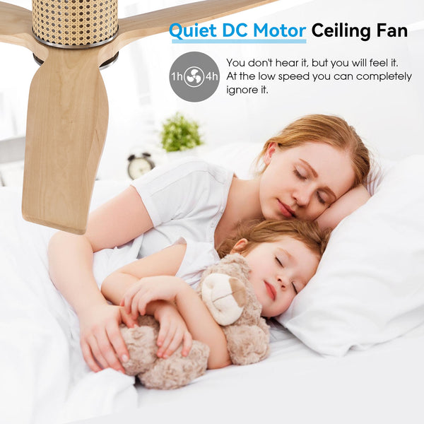RattanLuxe | 48" Flush Mount Wood Blades Ceiling Fan