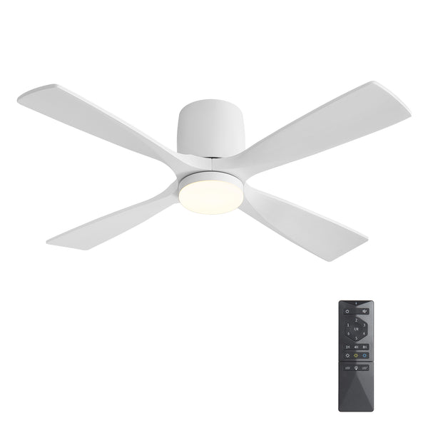 Whisora | 48" Flush Mount Wood 4 Blades Ceiling Fan with Light