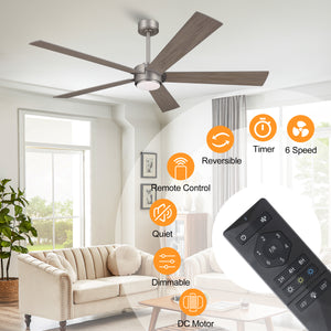 LumiWood | 64" Wood Blades Ceiling Fan with Light