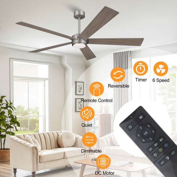 LumiWood | 64" Wood Blades Ceiling Fan with Light