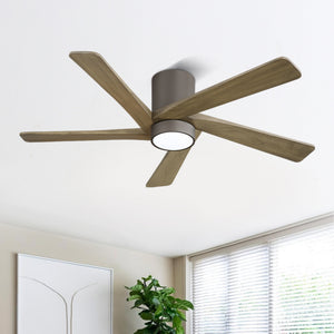 HaloAir | 54" Flush Mount Wood Blades Ceiling Fan With Light