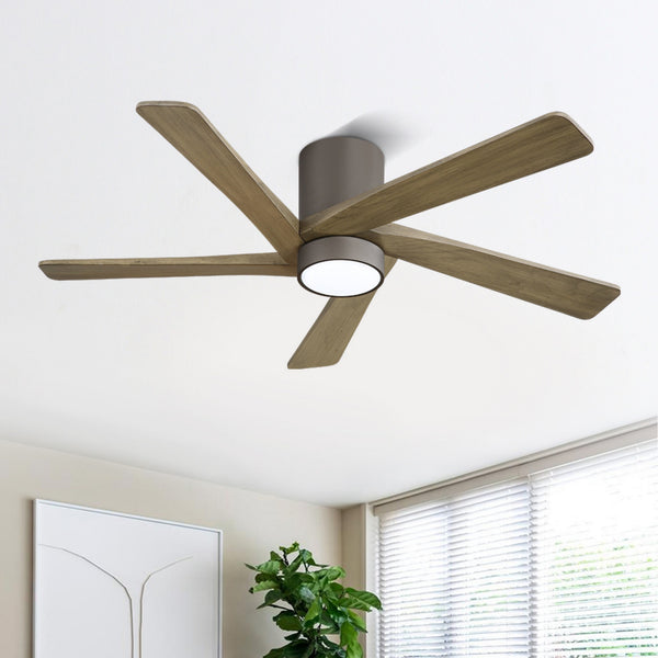 HaloAir | 54" Flush Mount Wood Blades Ceiling Fan With Light