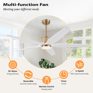 RattanElegance | 60" Wood Blades Ceiling Fan with Light