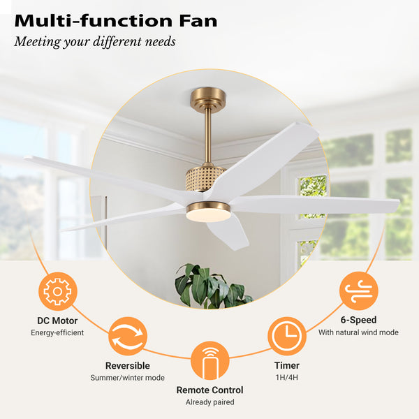 RattanElegance | 60" Wood Blades Ceiling Fan with Light