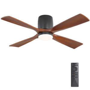 Whisora | 48" Flush Mount Wood 4 Blades Ceiling Fan with Light