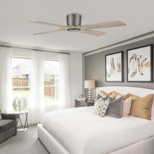 Load image into Gallery viewer, 54 Inch Flush Mount DC Ceiling Fan without Lights, 4 Reversible Carved Wood Blades, 6-Speed Noiseless DC Motor, Hugger Ceiling Fan No Lights in Graphite Finish with Gray Blades
