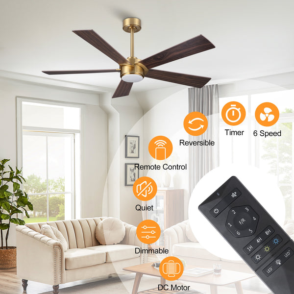 LumiWood | 54" Wood Blades Ceiling Fan with Light