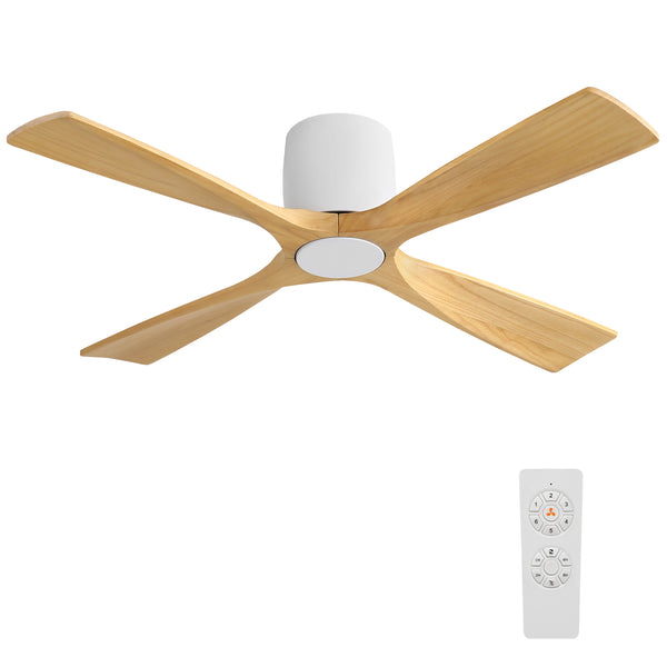 Whisora | 54" Flush Mount Wood 4 Blades Ceiling Fan
