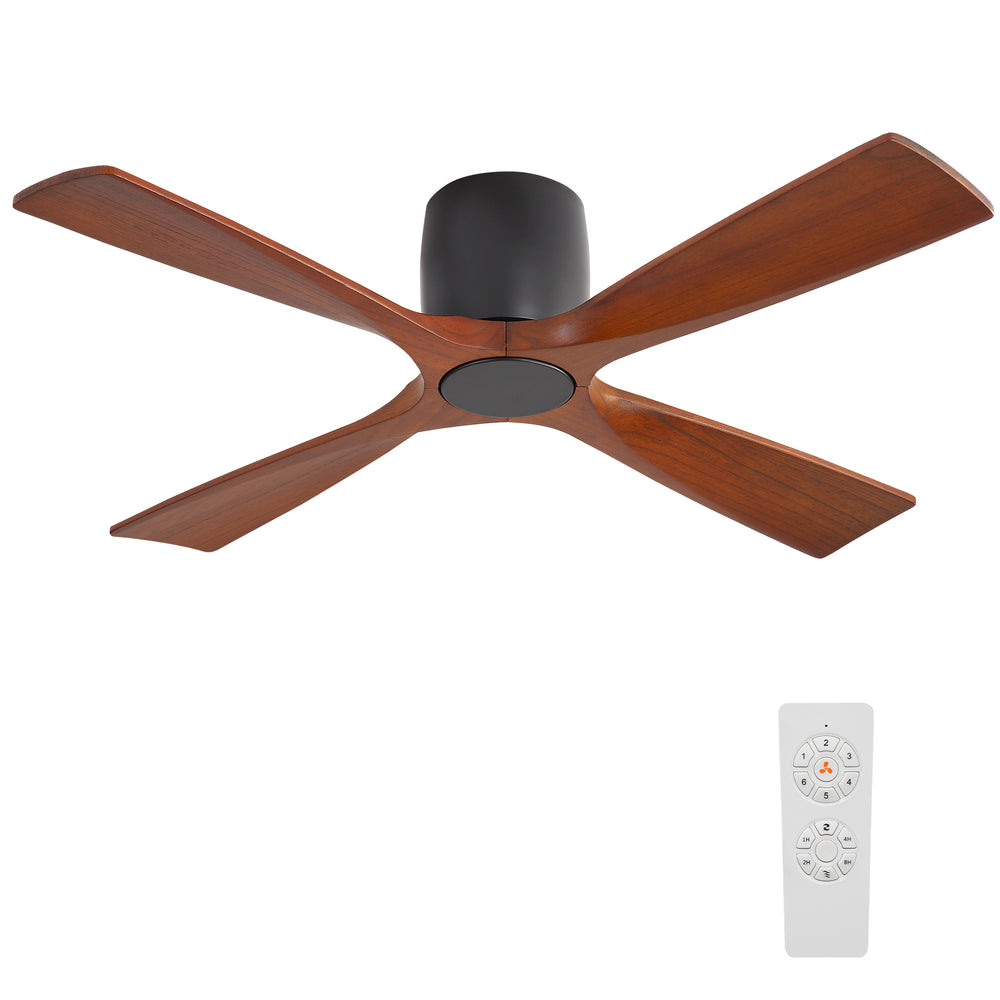 Whisora | 54" Flush Mount Wood 4 Blades Ceiling Fan