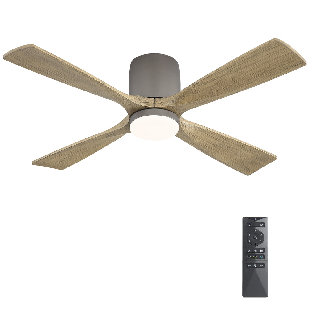 Whisora | 48" Flush Mount Wood 4 Blades Ceiling Fan with Light
