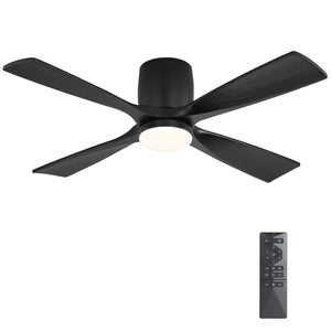 Whisora | 48" Flush Mount Wood 4 Blades Ceiling Fan with Light