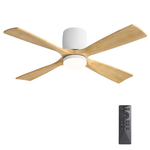 Whisora | 48" Flush Mount Wood 4 Blades Ceiling Fan with Light