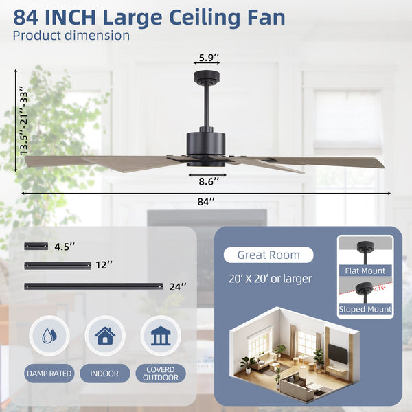 GearBloom | 84" Wood Blades Ceiling Fan with Light