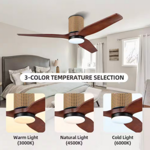 RattanLuxe | 52" Flush Mount Wood Blades Ceiling Fan with Light