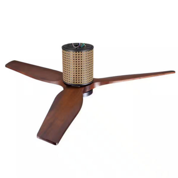 RattanLuxe | 52" Flush Mount Wood Blades Ceiling Fan with Light