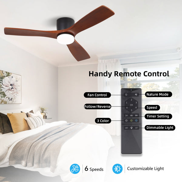 Calmo | 48’’ Flush Monut Wood Blades Ceiling Fan with Light