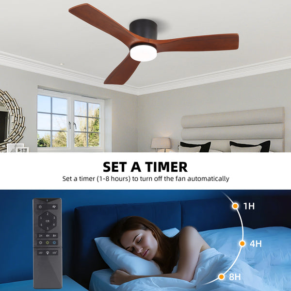 Calmo | 48’’ Flush Monut Wood Blades Ceiling Fan with Light