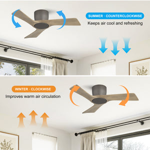 SkyLume | 36" Flush Mount Wood 3 Blades Ceiling Fan