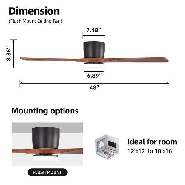 Calmo | 48’’ Flush Monut Wood Blades Ceiling Fan with Light