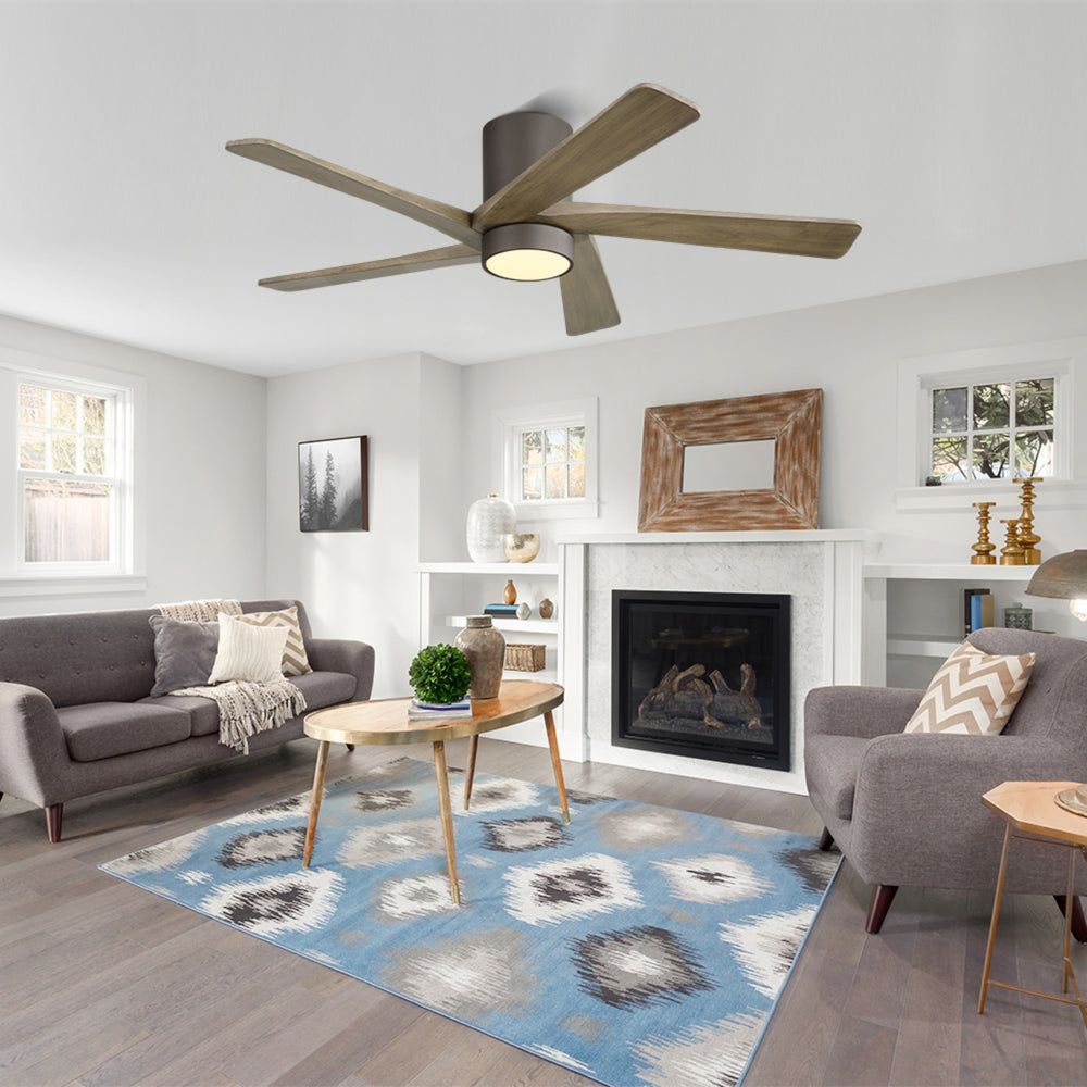 HaloAir | 54" Flush Mount Wood Blades Ceiling Fan With Light