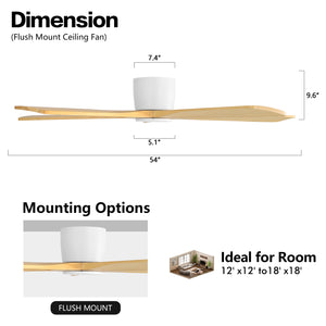 Serenity Air | 54" Flush Mount Wood 5 Blades Ceiling Fan
