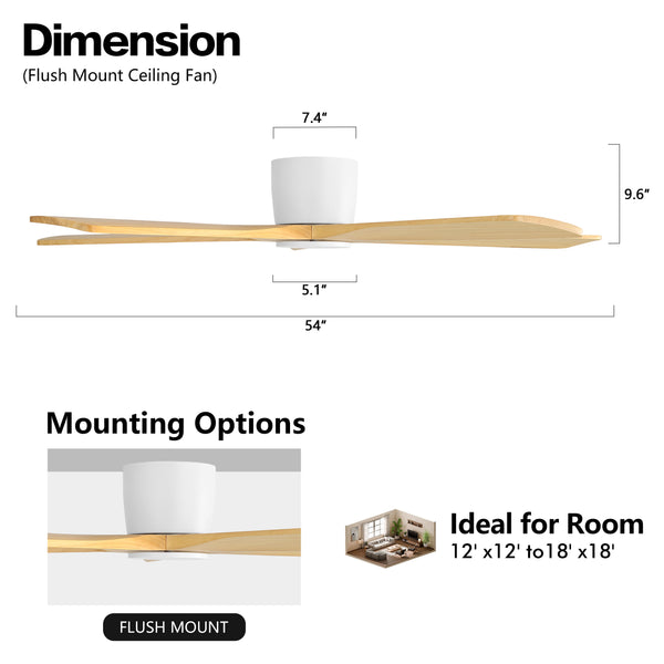 Serenity Air | 54" Flush Mount Wood 5 Blades Ceiling Fan